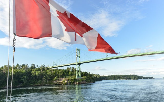 The Thousand Islands Bridge and Canadian Flag